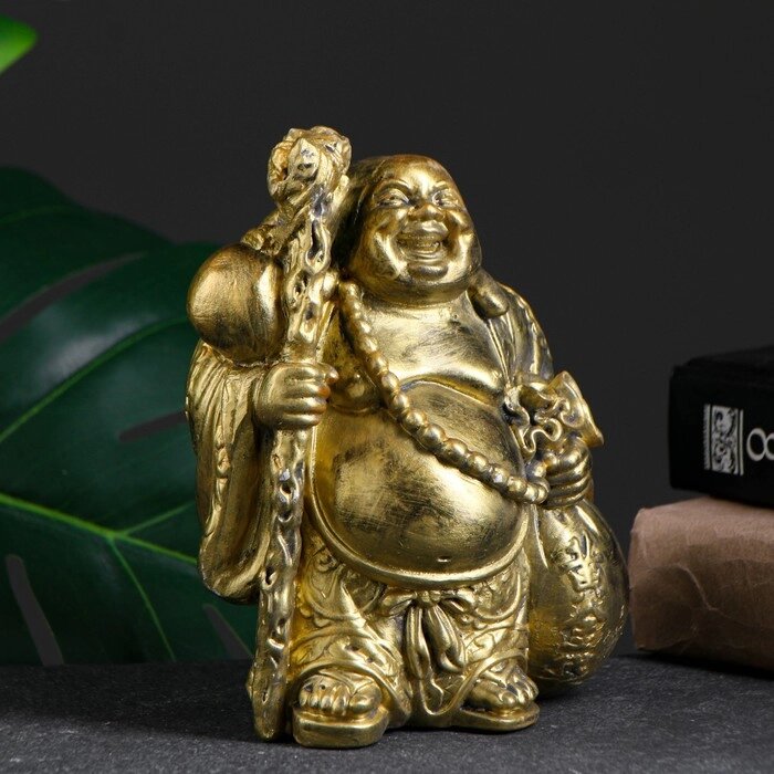 Фигура "Бог Хотей №1 с мешком и посохом" золото, 16х14х10см от компании Интернет-гипермаркет «MOLL» - фото 1