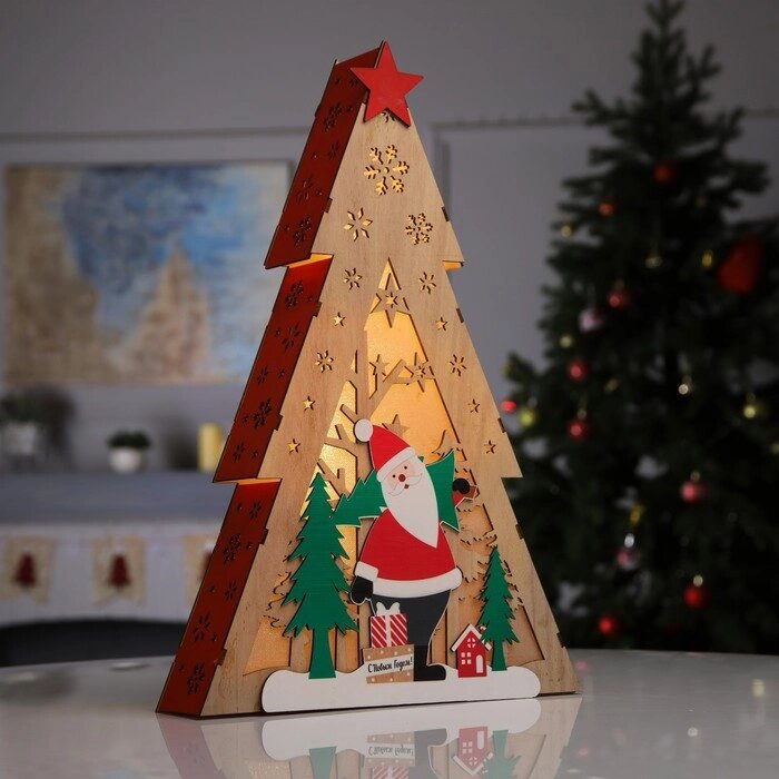 Фигура дерев. "Дед Мороз с подарками" 29.5х7x45 см, 8 LED, AAAx2 (не в компл.), Т/БЕЛЫЙ от компании Интернет-гипермаркет «MOLL» - фото 1