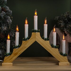 Фигура дерев. Горка рождественская", 7 свечей, 1,5 Вт, Е12, 220V, ЭФФЕКТ ОГНЯ