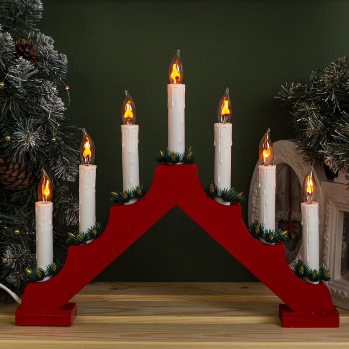 Фигура дерев. "Горка рождественская красная", 7 свечей, 1,5 Вт, Е12, 220V, ЭФФЕКТ ОГНЯ от компании Интернет-гипермаркет «MOLL» - фото 1