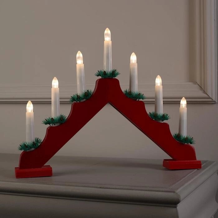 Фигура дерев. "Горка рождественская красная", 7 свечей LED, 220V, Т/БЕЛЫЙ от компании Интернет-гипермаркет «MOLL» - фото 1