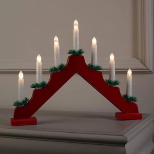 Фигура дерев. Горка рождественская красная", 7 свечей LED, 220V, Т/БЕЛЫЙ