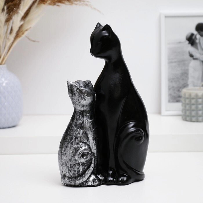 Фигура "Кошка с котенком" черная с серебром, 16х26см от компании Интернет-гипермаркет «MOLL» - фото 1