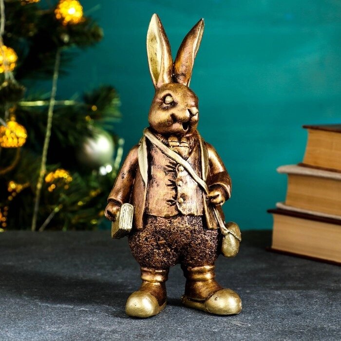 Фигура "Кролик джентельмен с книжкой" бронза, 21,5х10,5см от компании Интернет-гипермаркет «MOLL» - фото 1