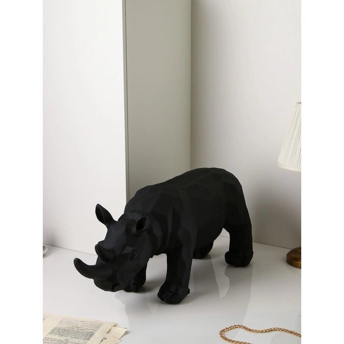 Фигура "Носорог", геометрия, полистоун, 34 см, матово-чёрный, Иран от компании Интернет-гипермаркет «MOLL» - фото 1