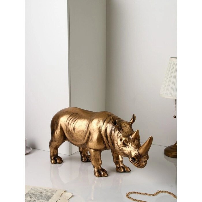 Фигура "Носорог", полистоун, 32см, золото, Иран от компании Интернет-гипермаркет «MOLL» - фото 1