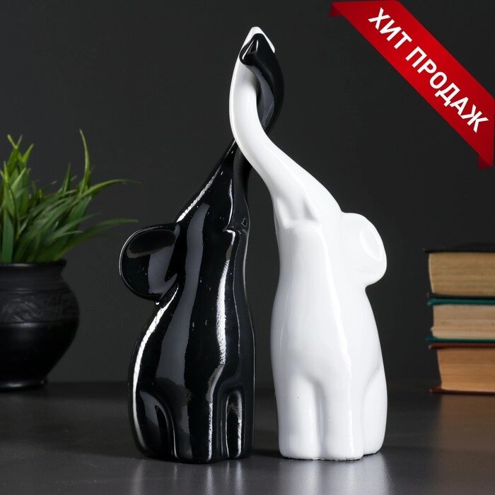 Фигура "Пара слонов"  9х15х25см чёрный/белый глянец от компании Интернет-гипермаркет «MOLL» - фото 1