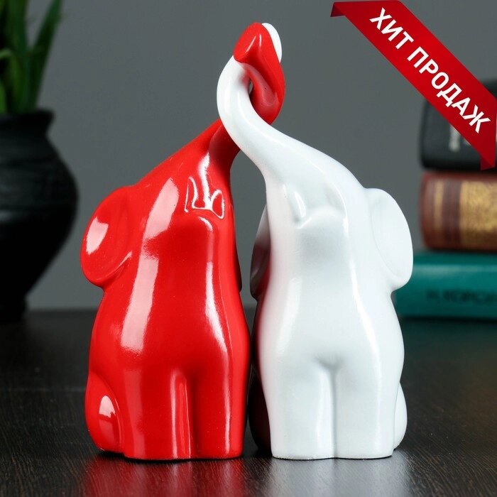 Фигура "Пара слонов" белый/красный глянец 9х12х16см от компании Интернет-гипермаркет «MOLL» - фото 1