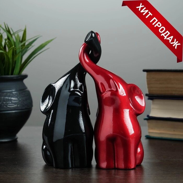 Фигура "Пара слонов" черный + бордовый глянец 7х12х16см от компании Интернет-гипермаркет «MOLL» - фото 1