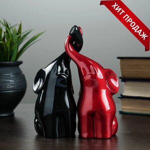 Фигура "Пара слонов" черный + бордовый глянец 7х12х16см