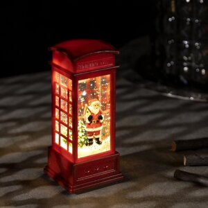 Фигура свет. Дед Мороз в красной телефонной будке" 12х5х5 см, 1 LED, блестки, Т/БЕЛЫЙ