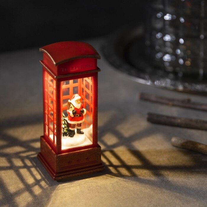 Фигура свет. "Дед Мороз в телефонной будке", 12.5х5.3х5.3 см, 1 LED, 3хAG13, Т/БЕЛЫЙ от компании Интернет-гипермаркет «MOLL» - фото 1