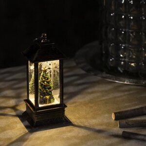 Фигура свет. Елка с подарками в бронзовом фонарике"12х5х5 см, 1 LED, Т/БЕЛЫЙ