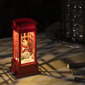 Фигура свет. Снеговик в телефонной будке", 12.5х5.3х5.3 см, 1 LED, 3хAG13, Т/БЕЛЫЙ