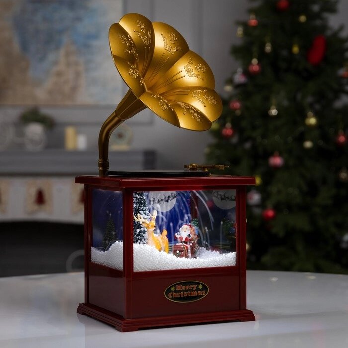 Фигура светодиодная граммофон "Дед Мороз с подарками", 18х16х38 см, музыка, 5V, БЕЛЫЙ от компании Интернет-гипермаркет «MOLL» - фото 1
