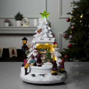 Фигура световая "Дети и Дед мороз" 23 см, 7 LED, USB, музыка , АА*3, динамика, Т/БЕЛЫЙ