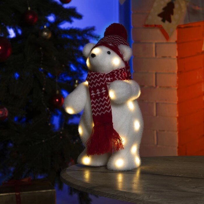 Фигура световая "Медведь в красной шапке", 26 LED, 30х18х17 см, фиксинг, от батар., Т/БЕЛЫЙ от компании Интернет-гипермаркет «MOLL» - фото 1