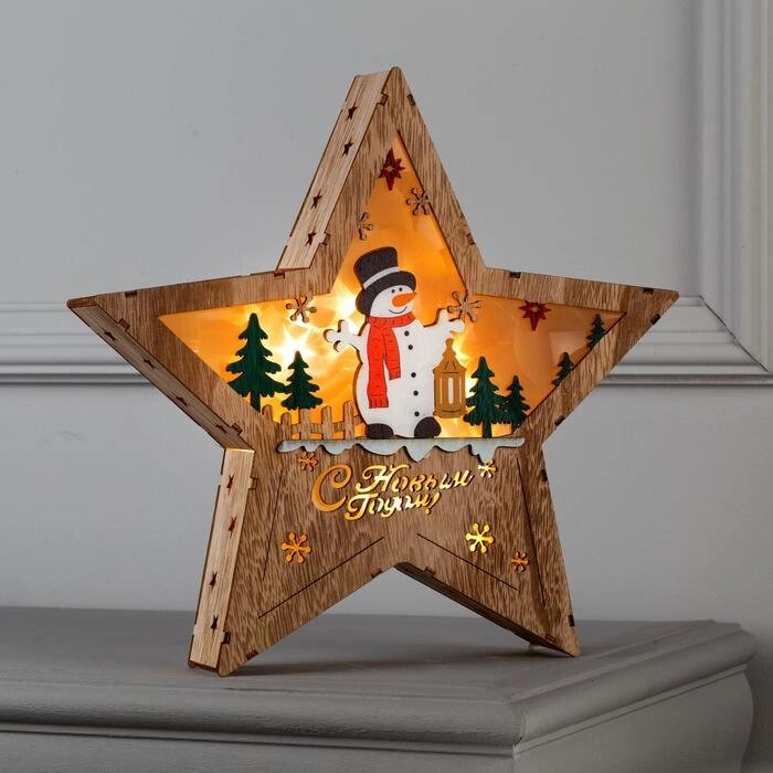 Фигура световая "Звезда со снеговичком", 30х30х5, ААА*2, 6LED, Т/БЕЛЫЙ от компании Интернет-гипермаркет «MOLL» - фото 1