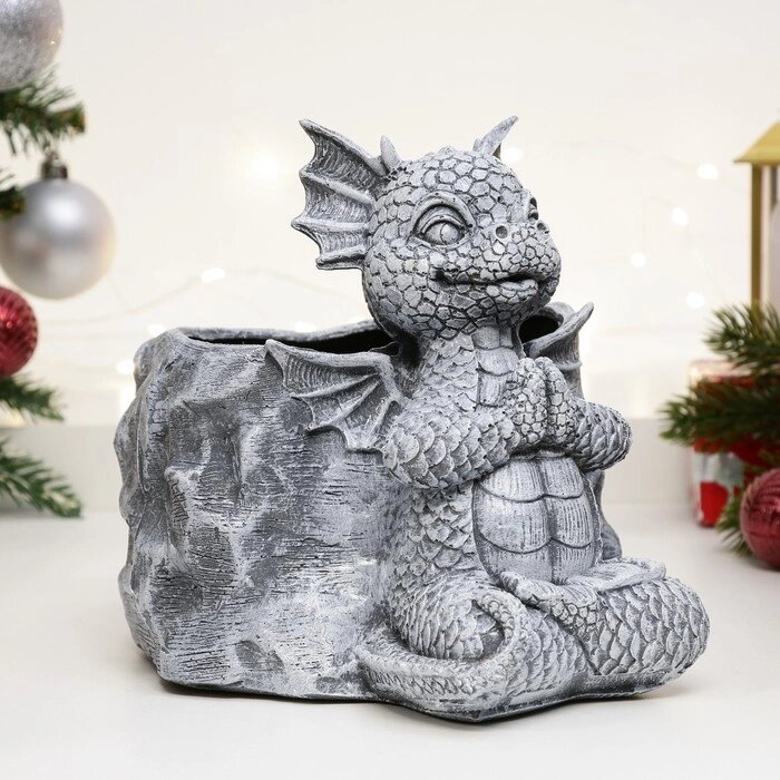 Фигурное кашпо "Дракон" серый камень, 17х22х19см от компании Интернет-гипермаркет «MOLL» - фото 1