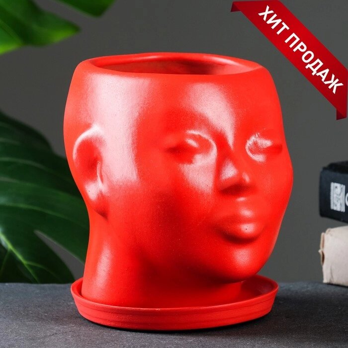 Фигурное кашпо "Голова" 15 см красный от компании Интернет-гипермаркет «MOLL» - фото 1