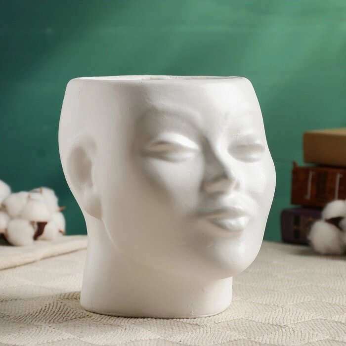 Фигурное кашпо "Голова девушки" белое, 16х14х16см от компании Интернет-гипермаркет «MOLL» - фото 1