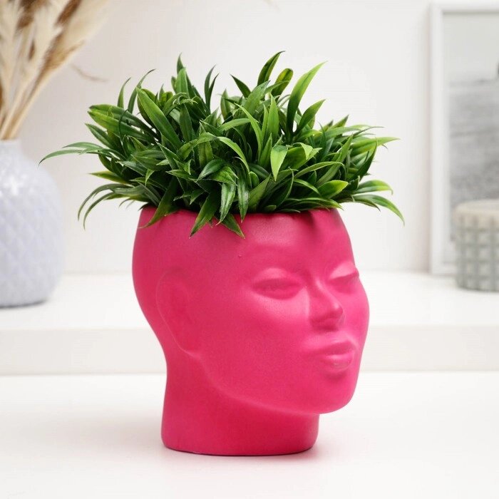 Фигурное кашпо "Голова девушки" розовое, 16х14х16см от компании Интернет-гипермаркет «MOLL» - фото 1