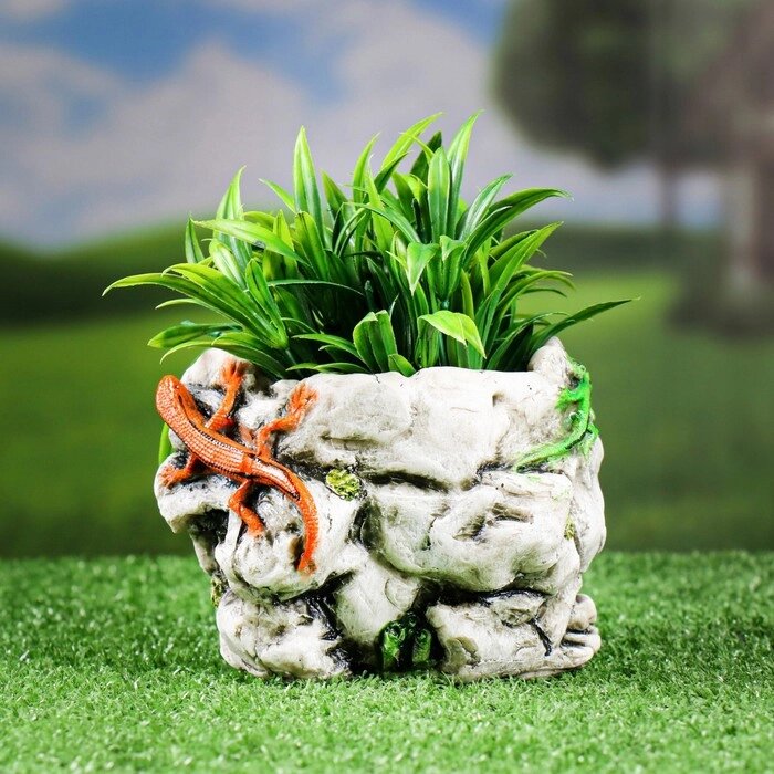 Фигурное кашпо "Камень с ящерицами" 17х15х15см от компании Интернет-гипермаркет «MOLL» - фото 1