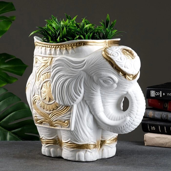 Фигурное кашпо "Слон средний" бело-золотой 35х22х36см от компании Интернет-гипермаркет «MOLL» - фото 1