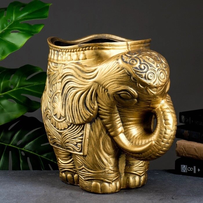 Фигурное кашпо "Слон средний" золото 35х22х36см от компании Интернет-гипермаркет «MOLL» - фото 1