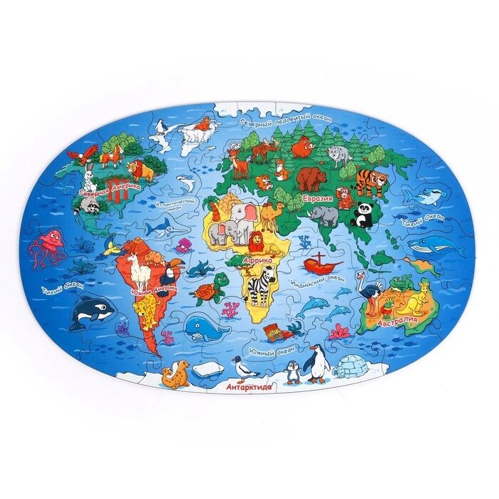 Фигурный пазл "Карта мира. Животные" 01121 от компании Интернет-гипермаркет «MOLL» - фото 1