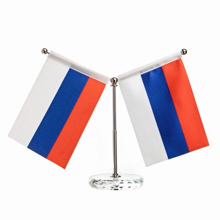 Флаг России настольный, с двумя флажками 8 х 11 см, круг, 16.5 х 12 см от компании Интернет-гипермаркет «MOLL» - фото 1