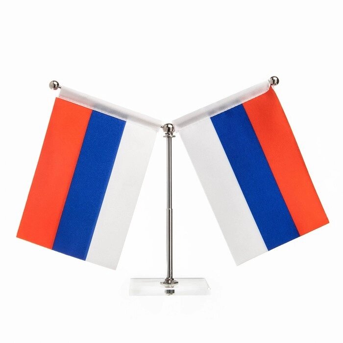 Флаг России настольный, с двумя флажками 8 х 11 см, квадрат, 16.5 х 12 см от компании Интернет-гипермаркет «MOLL» - фото 1