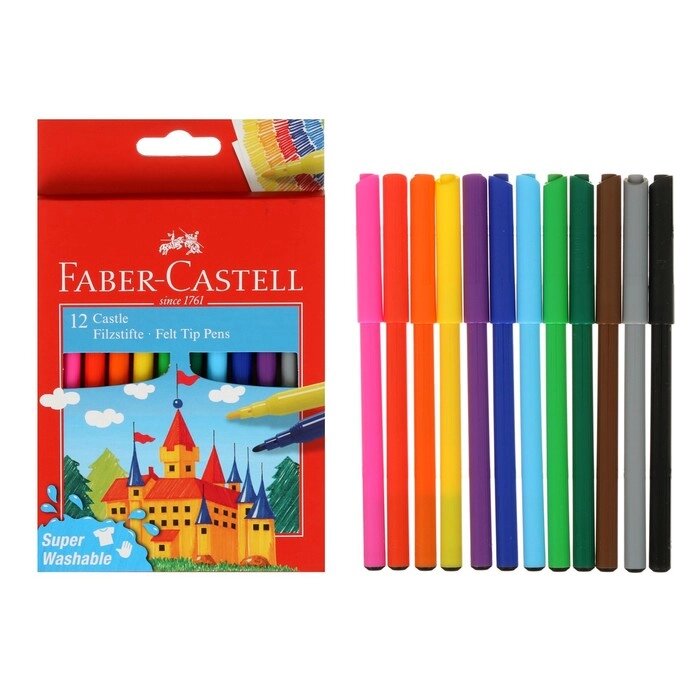 Фломастеры 12цв Faber-Castell "Замок" смываемые, к/к с е/п 554201 от компании Интернет-гипермаркет «MOLL» - фото 1