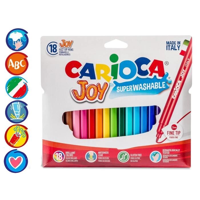 Фломастеры 18 цветов Carioca "Joy" 2.6 мм, смываемые, картон, европодвес от компании Интернет-гипермаркет «MOLL» - фото 1