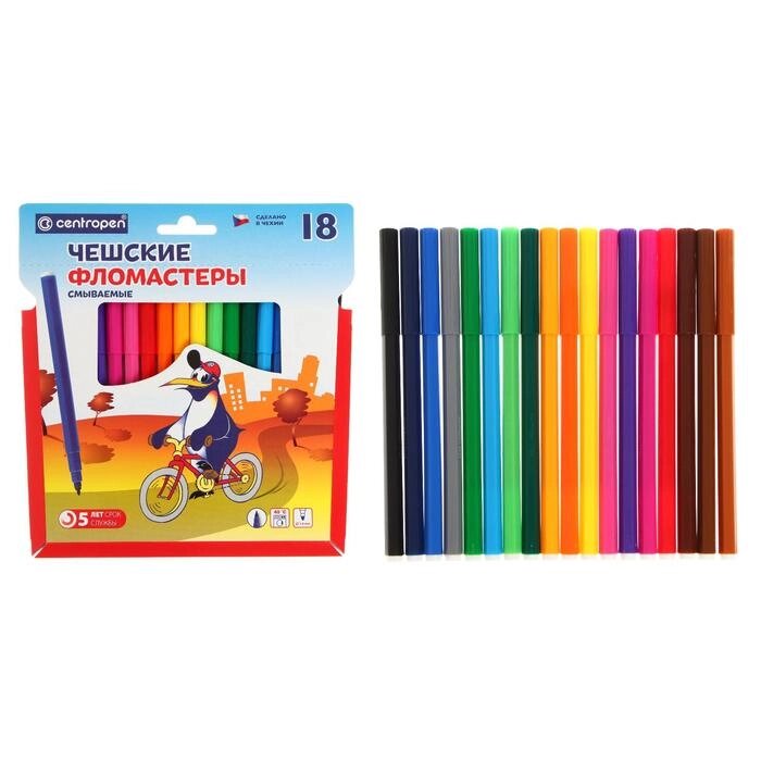 Фломастеры 18 цветов Centropen 7790/18 Пингвины, пластиковая упаковка от компании Интернет-гипермаркет «MOLL» - фото 1