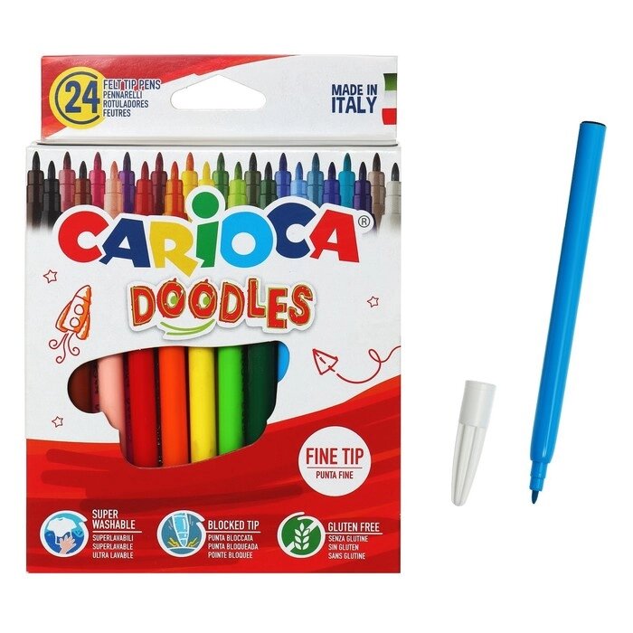 Фломастеры 24 цвета, CARIOCA "Doodles", суперсмываемые, тонкий наконечник, яркие, премиум качество от компании Интернет-гипермаркет «MOLL» - фото 1