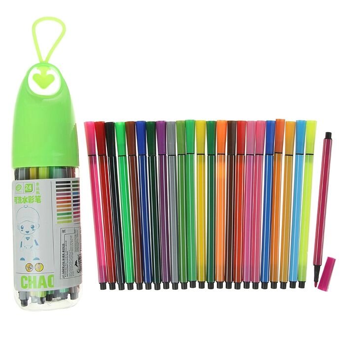 Фломастеры, 24 цвета, в пластиковом тубусе с ручкой, вентилируемый колпачок, МИКС от компании Интернет-гипермаркет «MOLL» - фото 1