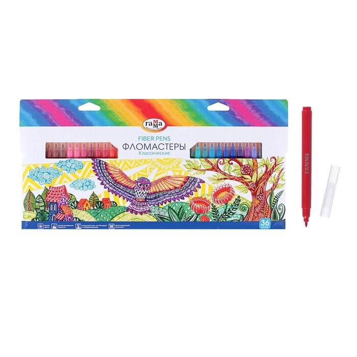 Фломастеры 36 цветов, "Гамма" "Классические", в картонной коробке от компании Интернет-гипермаркет «MOLL» - фото 1