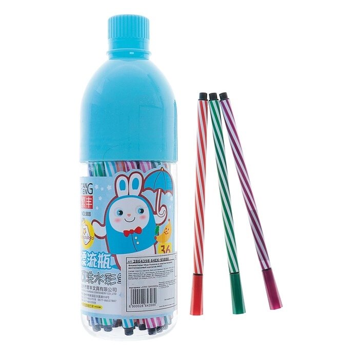 Фломастеры, 36 цветов, в пластиковой бутылке, вентилируемый колпачок, "Полоски", МИКС от компании Интернет-гипермаркет «MOLL» - фото 1