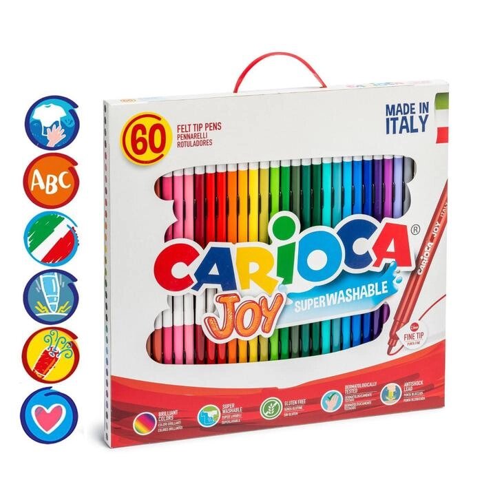 Фломастеры 60 цветов Carioca Joy, 2.6 мм, в картонном чемоданчике от компании Интернет-гипермаркет «MOLL» - фото 1