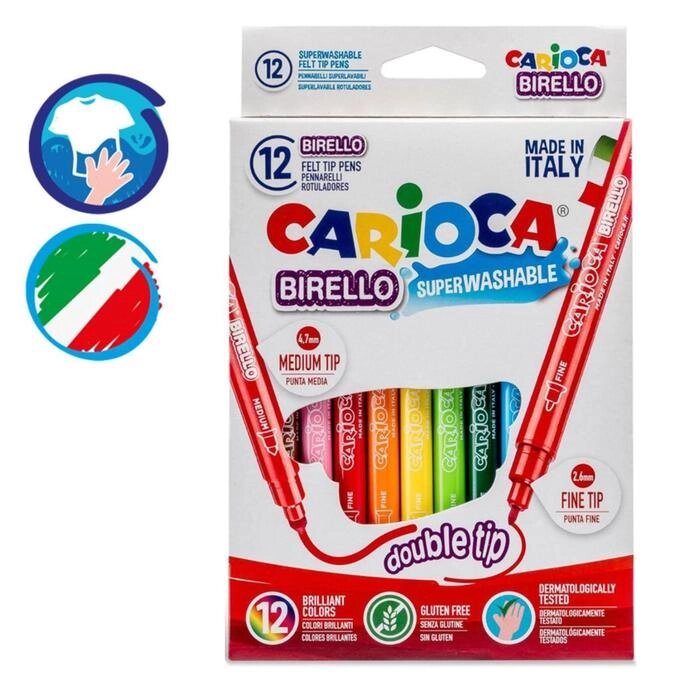 Фломастеры двусторонние 12 цветов, Carioca Birello 2.6/4.7 мм, в картонной коробке от компании Интернет-гипермаркет «MOLL» - фото 1