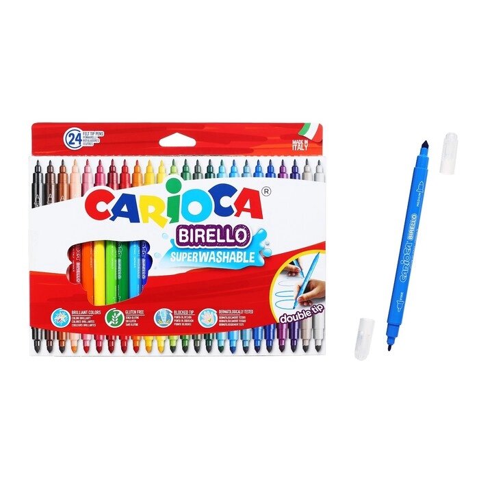 Фломастеры двусторонние 24 цвета, Carioca Birello 2.6/4.7 мм, в картонной коробке от компании Интернет-гипермаркет «MOLL» - фото 1