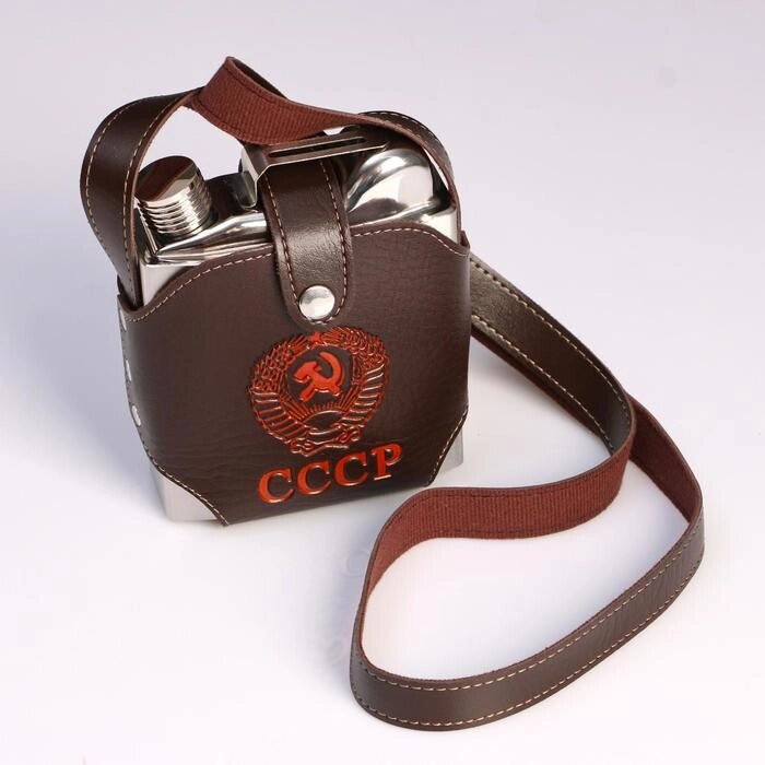Фляжка 540 мл, в виде канистры, в коричневом чехле с гербом СССР, металл от компании Интернет-гипермаркет «MOLL» - фото 1