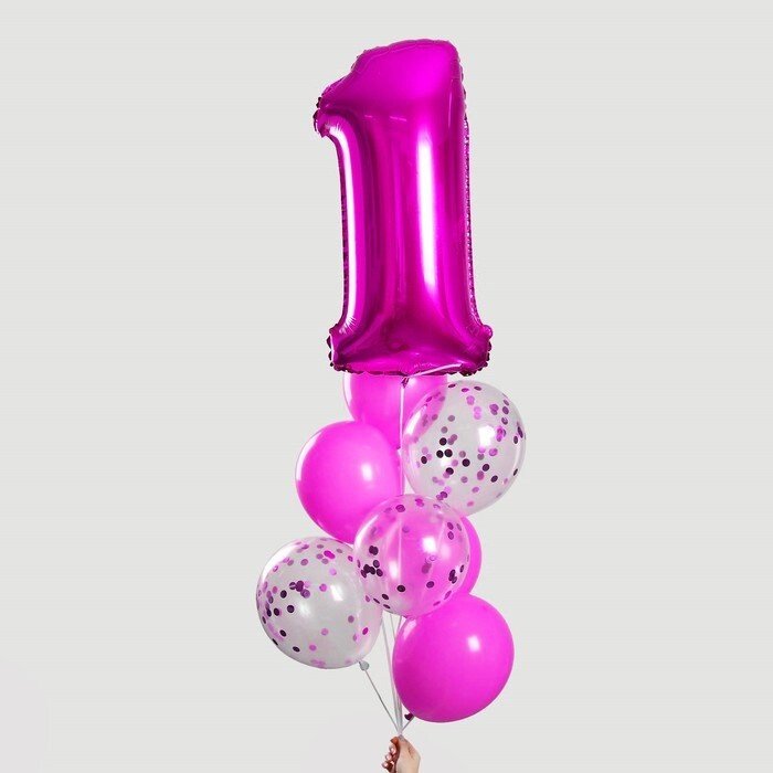 Фонтан из шаров "1 годик", для девочки, с конфетти, фольга, латекс, 8 шт. от компании Интернет-гипермаркет «MOLL» - фото 1