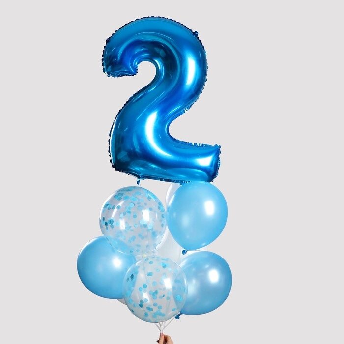 Фонтан из шаров "2 годика", для мальчика, с конфетти, латекс, фольга, 10 шт. от компании Интернет-гипермаркет «MOLL» - фото 1