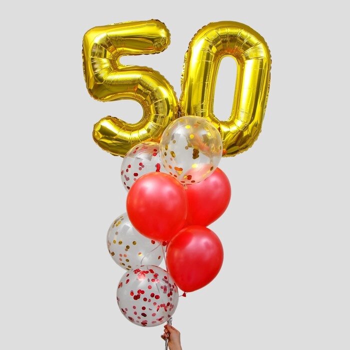 Фонтан из шаров "50 лет", с конфетти, латекс, фольга, 10 шт. от компании Интернет-гипермаркет «MOLL» - фото 1