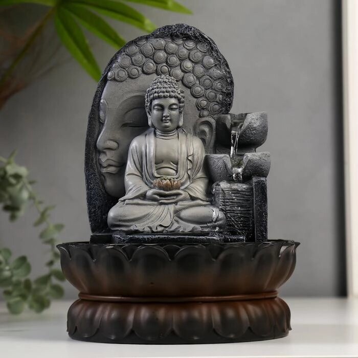 Фонтан настольный от сети, подсветка "Будда" серый мрамор 30х20,5х20,5 см от компании Интернет-гипермаркет «MOLL» - фото 1