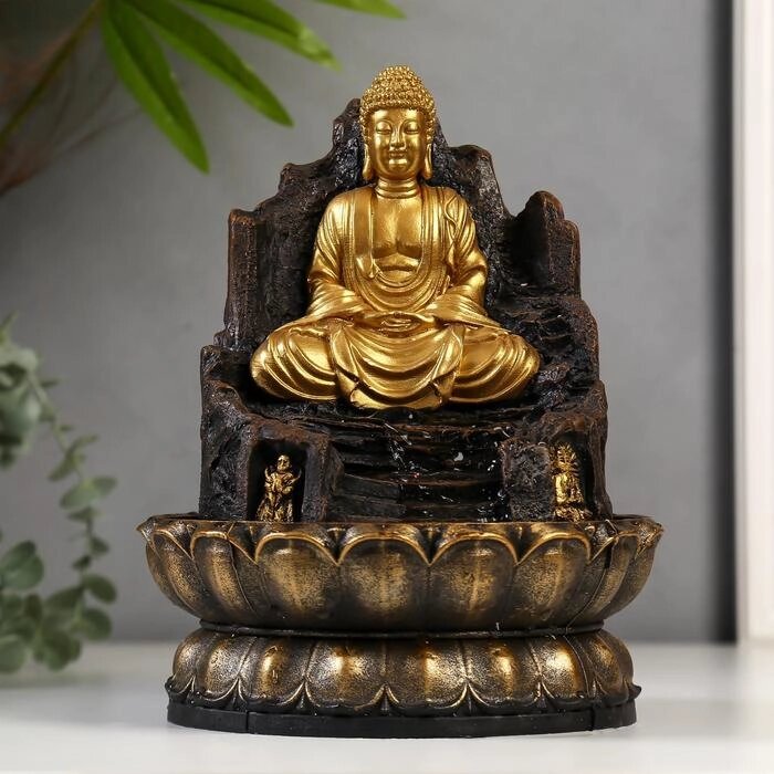 Фонтан настольный от сети, подсветка "Золотой Будда на троне из скалы" 28х20,5х20,5 см от компании Интернет-гипермаркет «MOLL» - фото 1
