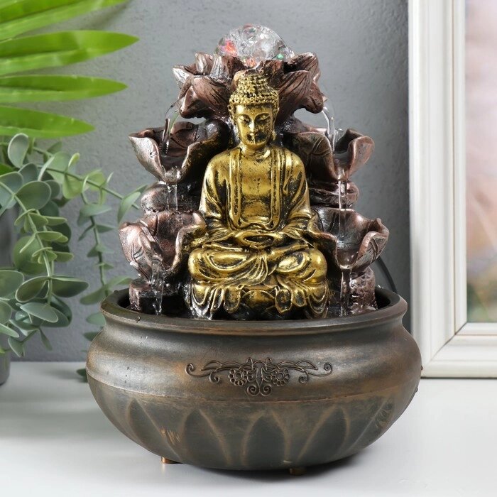 Фонтан настольный с подсветкой "Будда у фонтана с лотосом" 16х16х21 см от компании Интернет-гипермаркет «MOLL» - фото 1