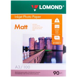 Фотобумага для струйной печати А3 LOMOND, 102011, 90 г/м²100 листов, односторонняя, матовая